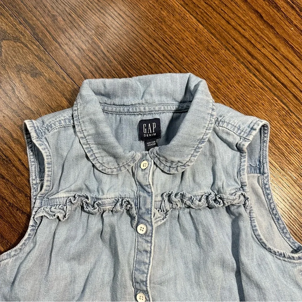 Gap Girls Sleeveless Ruffle Denim Collar Shirt Button Front Size‎ Large